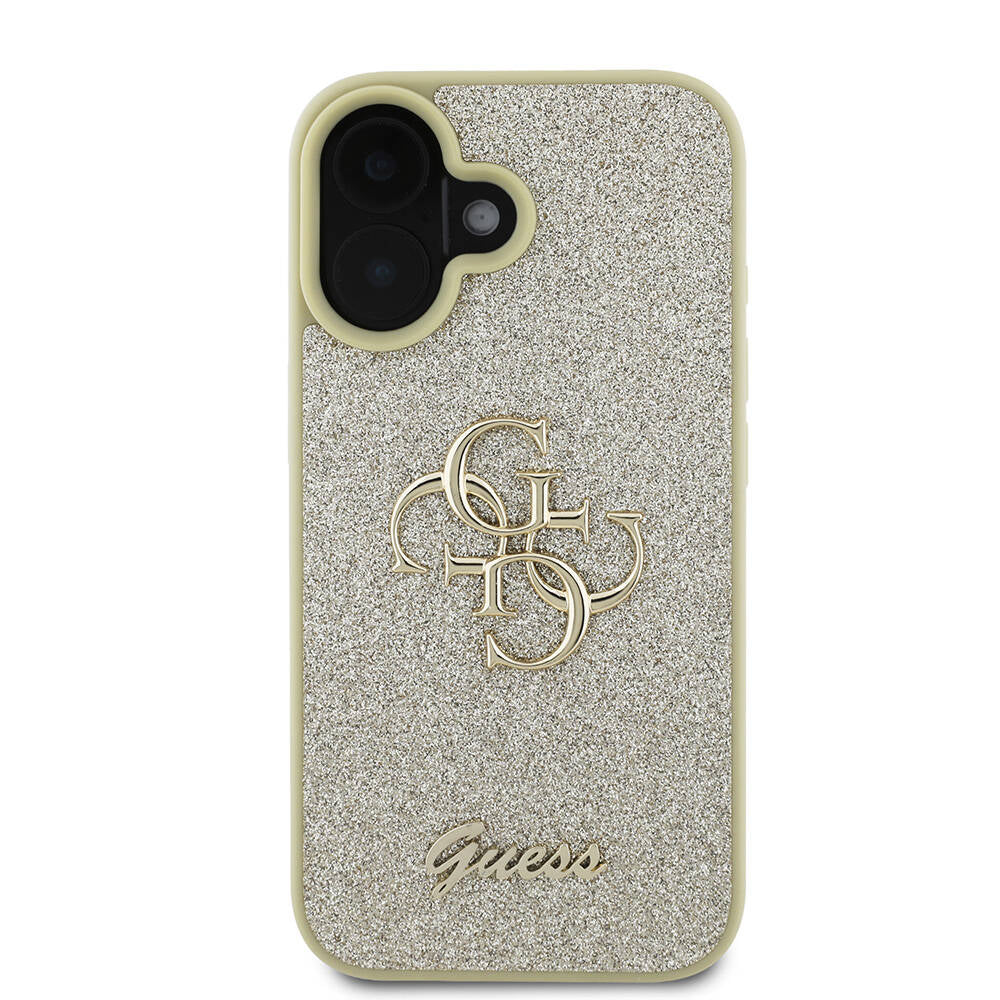 Apple iPhone 16 Plus Case Guess Original Licensed 4G Large Metal Logo Glitter Cover Gold