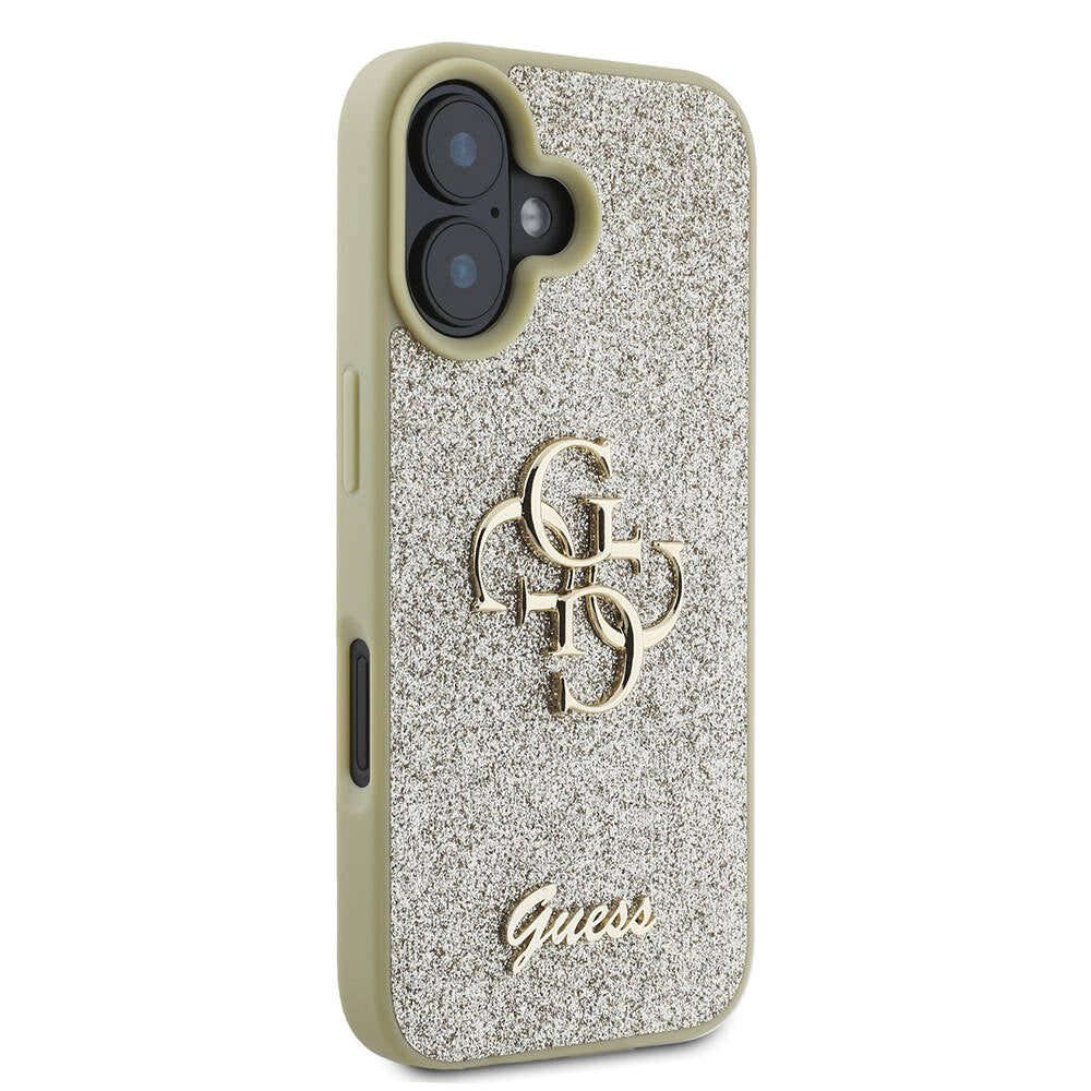 Apple iPhone 16 Plus Case Guess Original Licensed 4G Large Metal Logo Glitter Cover Gold