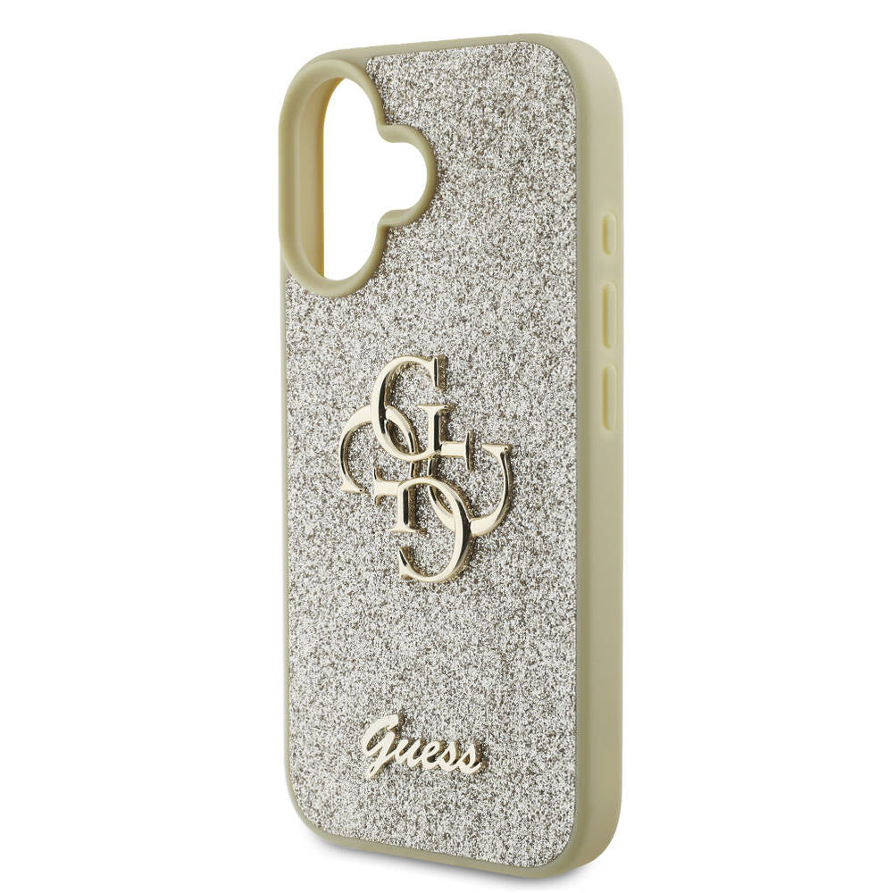 Apple iPhone 16 Plus Case Guess Original Licensed 4G Large Metal Logo Glitter Cover Gold