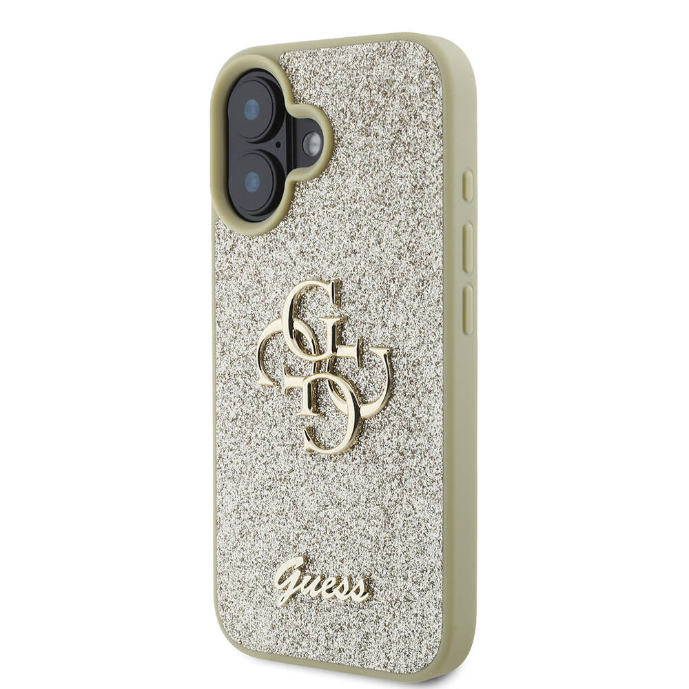 Apple iPhone 16 Plus Case Guess Original Licensed 4G Large Metal Logo Glitter Cover Pink