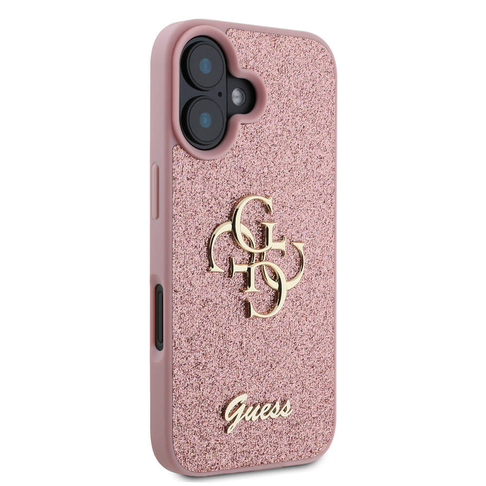 Apple iPhone 16 Plus Case Guess Original Licensed 4G Large Metal Logo Glitter Cover Gold