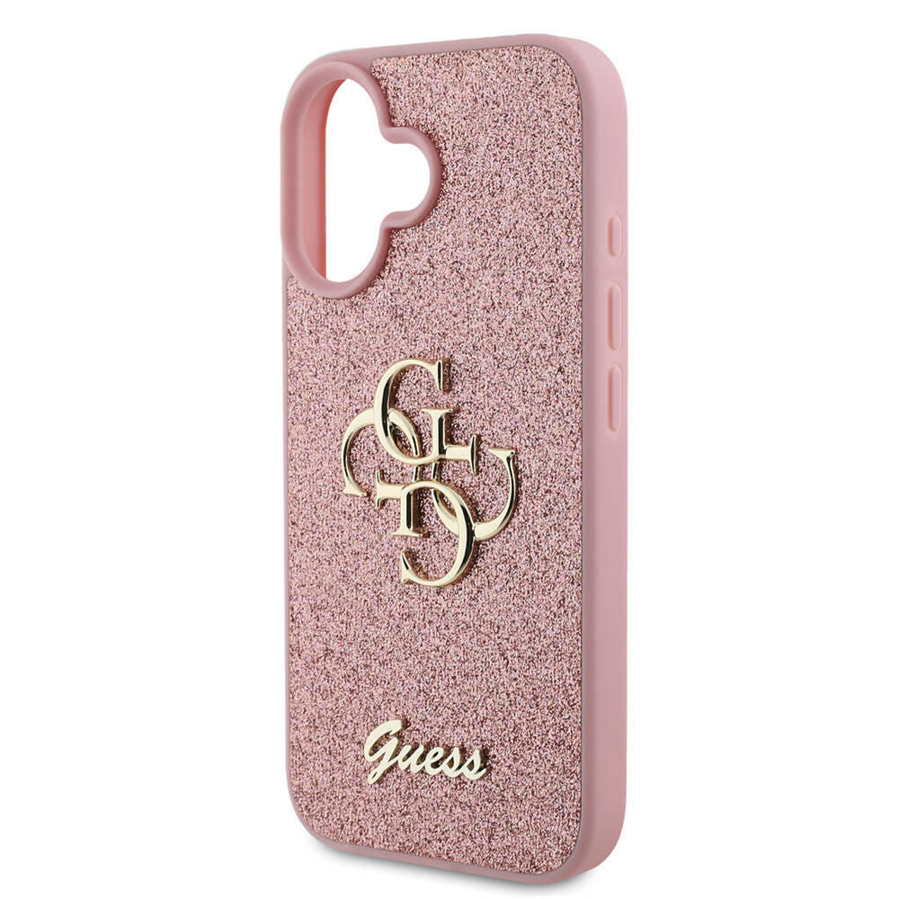 Apple iPhone 16 Plus Case Guess Original Licensed 4G Large Metal Logo Glitter Cover Gold