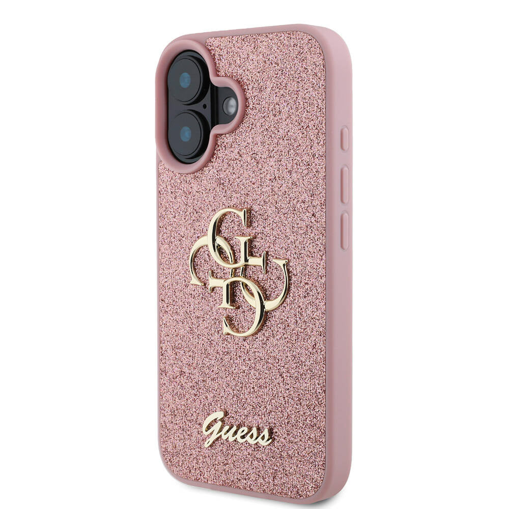Apple iPhone 16 Plus Case Guess Original Licensed 4G Large Metal Logo Glitter Cover Gold