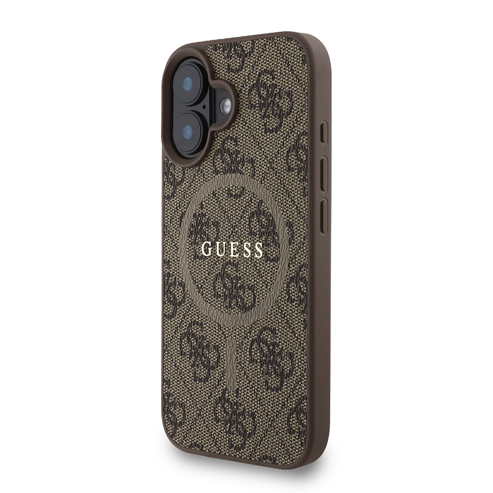 Apple iPhone 16 Plus Kılıf Guess Orjinal Lisanslı M-safe Şarj Özellikli PU Deri Bilek Askı İpli Yazı Logolu Kapak Pembe