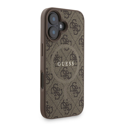 Apple iPhone 16 Plus Kılıf Guess Orjinal Lisanslı M-safe Şarj Özellikli PU Deri Bilek Askı İpli Yazı Logolu Kapak Pembe