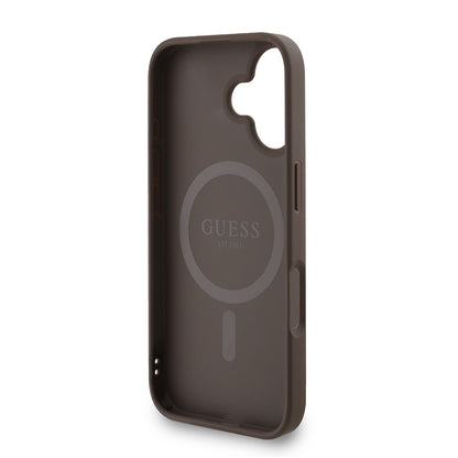Apple iPhone 16 Plus Kılıf Guess Orjinal Lisanslı M-safe Şarj Özellikli PU Deri Bilek Askı İpli Yazı Logolu Kapak Pembe