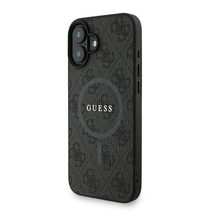 Apple iPhone 16 Plus Kılıf Guess Orjinal Lisanslı M-safe Şarj Özellikli PU Deri Bilek Askı İpli Yazı Logolu Kapak Pembe