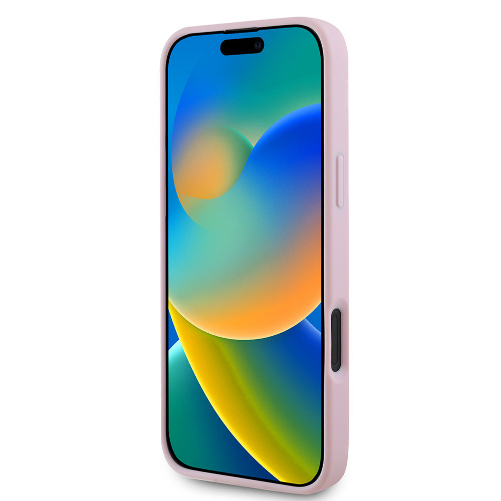 Apple iPhone 16 Plus Case Guess Original Licensed M-safe Charging Feature Grained Cover Green with Text Logo