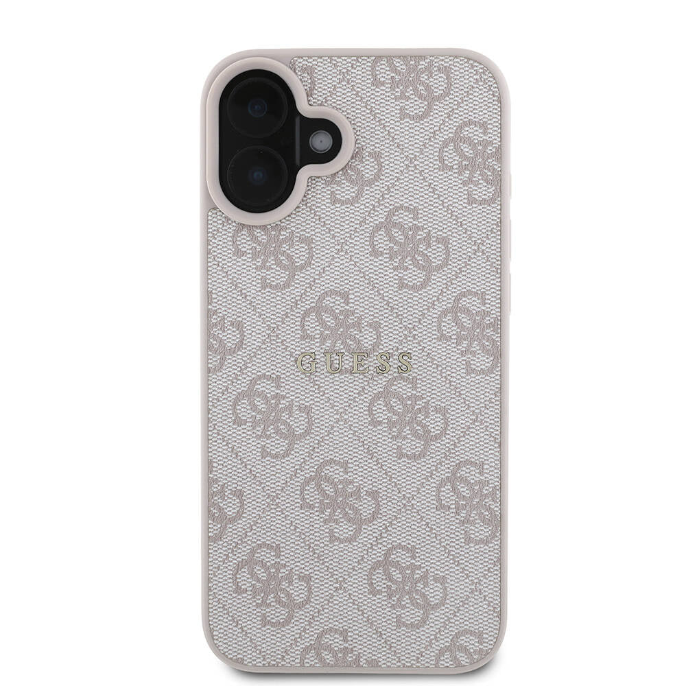 Apple iPhone 16 Plus Case Guess Original Licensed M-safe Charging Feature 4G Patterned Text Logo Cover Pink