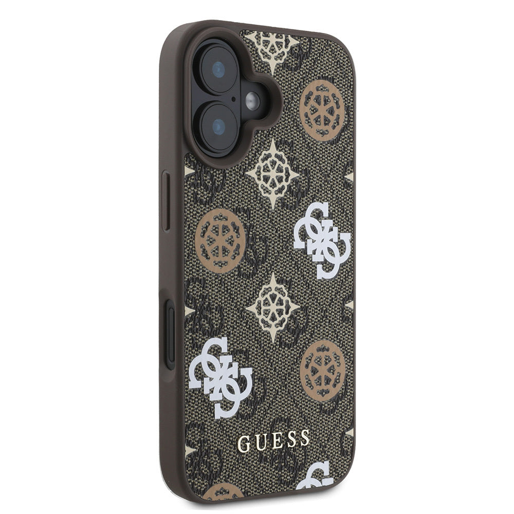 Apple iPhone 16 Plus Case Guess Original Licensed M-safe Charging Feature 4G Patterned Text Logo Peony Cover Pink