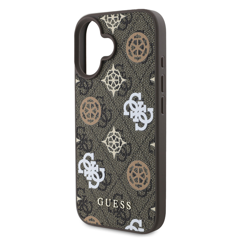 Apple iPhone 16 Plus Case Guess Original Licensed M-safe Charging Feature 4G Patterned Text Logo Peony Cover Pink