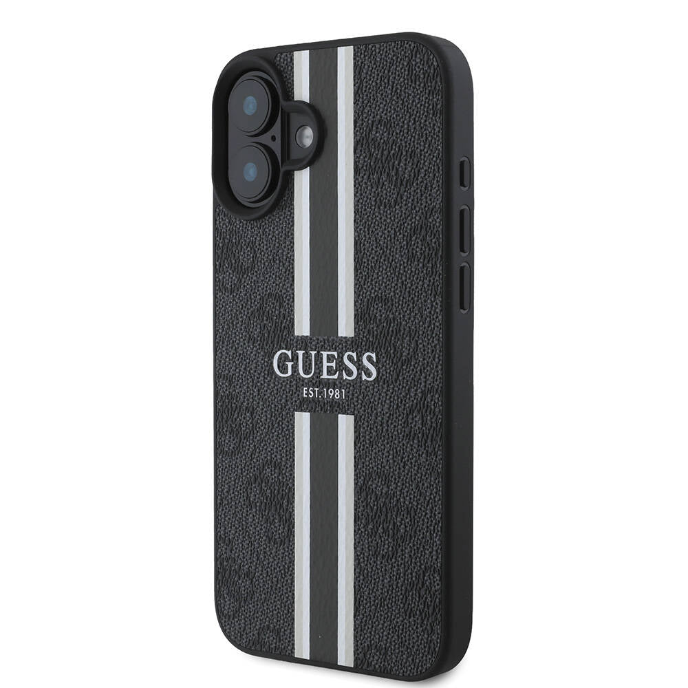 Apple iPhone 16 Plus Case Guess Original Licensed M-safe Charging Feature 4G Stripe Design Printed Cover Pink
