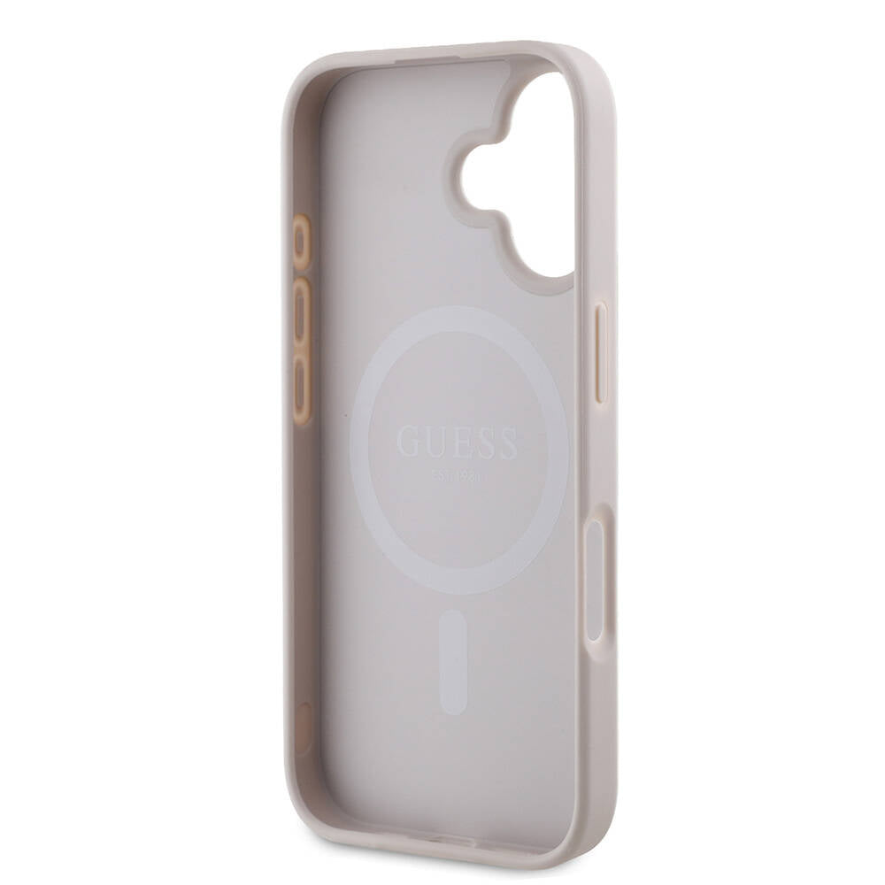 Apple iPhone 16 Plus Case Guess Original Licensed M-safe Charging Feature 4G Stripe Design Printed Cover Brown