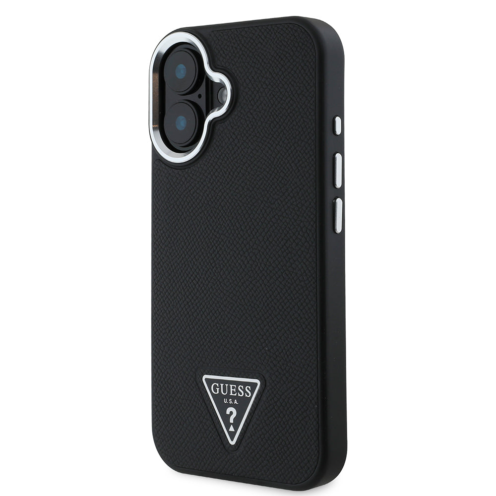 Apple iPhone 16 Plus Case Guess Original Licensed M-safe Charging Feature Grained Triangle Cover Brown