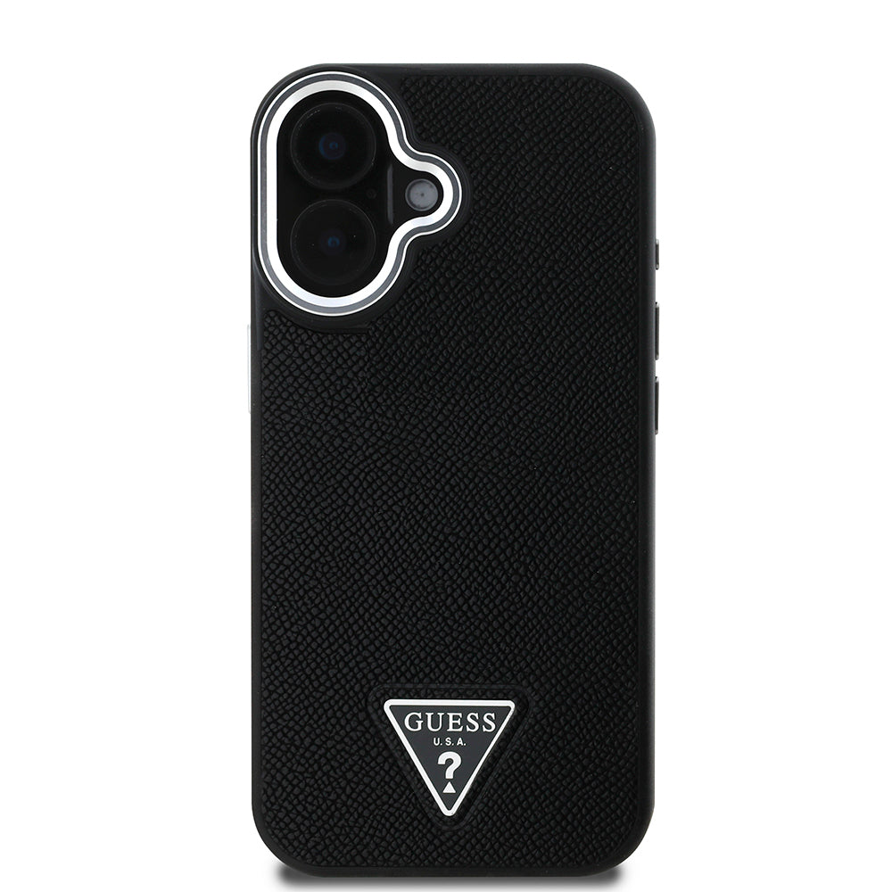 Apple iPhone 16 Plus Case Guess Original Licensed M-safe Charging Feature Grained Triangle Cover Brown