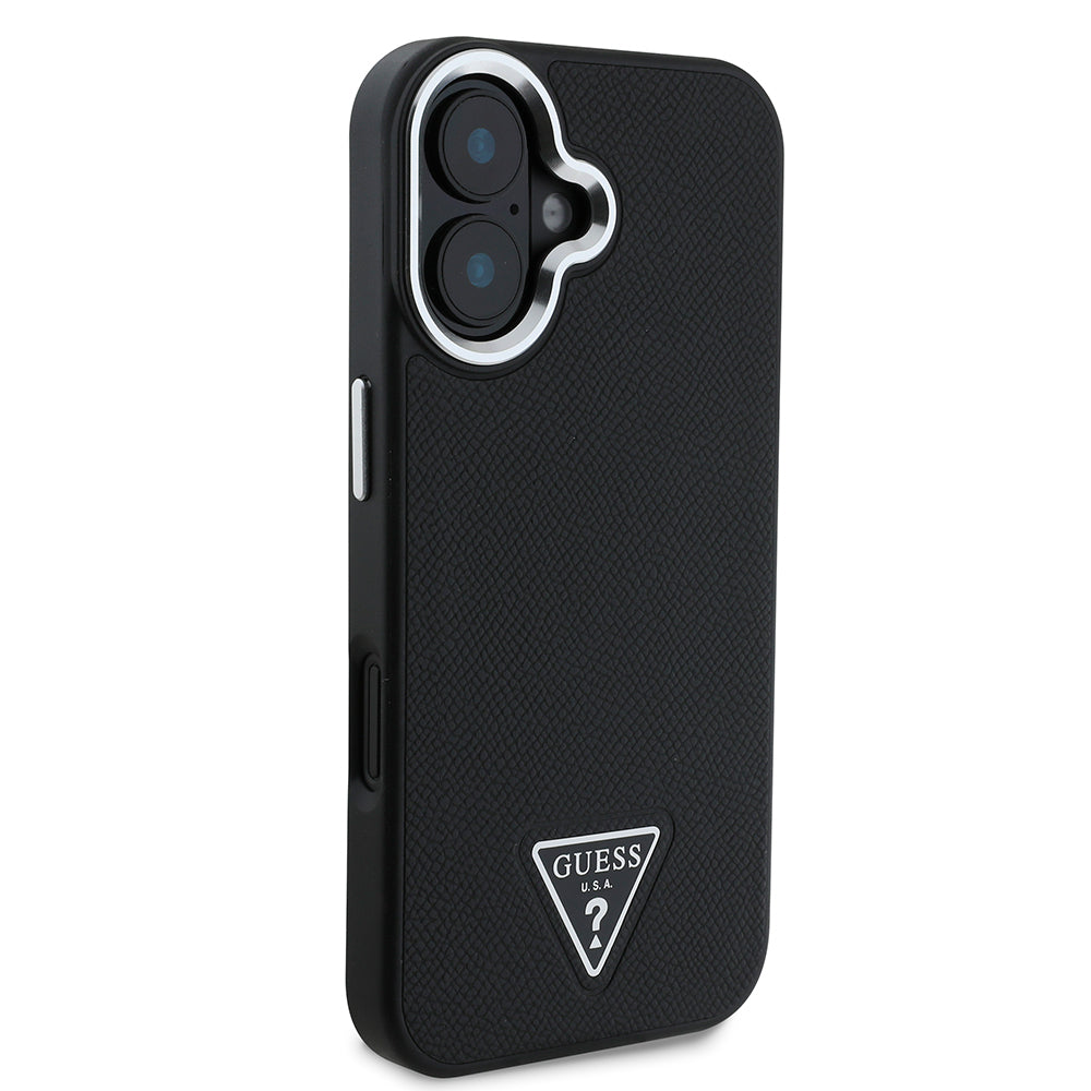 Apple iPhone 16 Plus Case Guess Original Licensed M-safe Charging Feature Grained Triangle Cover Brown