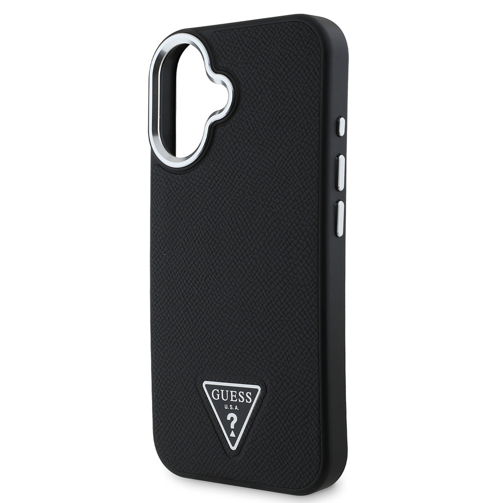 Apple iPhone 16 Plus Case Guess Original Licensed M-safe Charging Feature Grained Triangle Cover Brown
