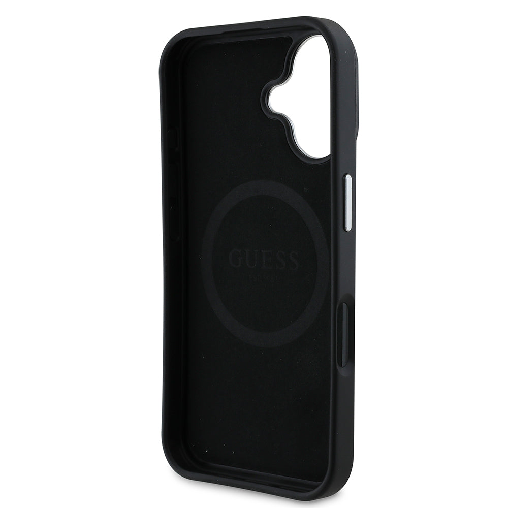 Apple iPhone 16 Plus Case Guess Original Licensed M-safe Charging Feature Grained Triangle Cover Brown