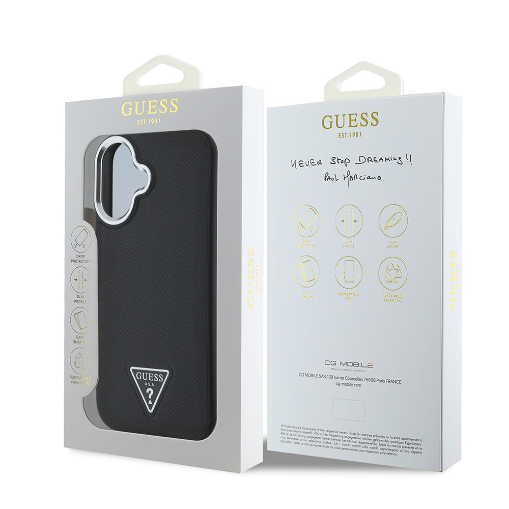 Apple iPhone 16 Plus Case Guess Original Licensed M-safe Charging Feature Grained Triangle Cover Brown