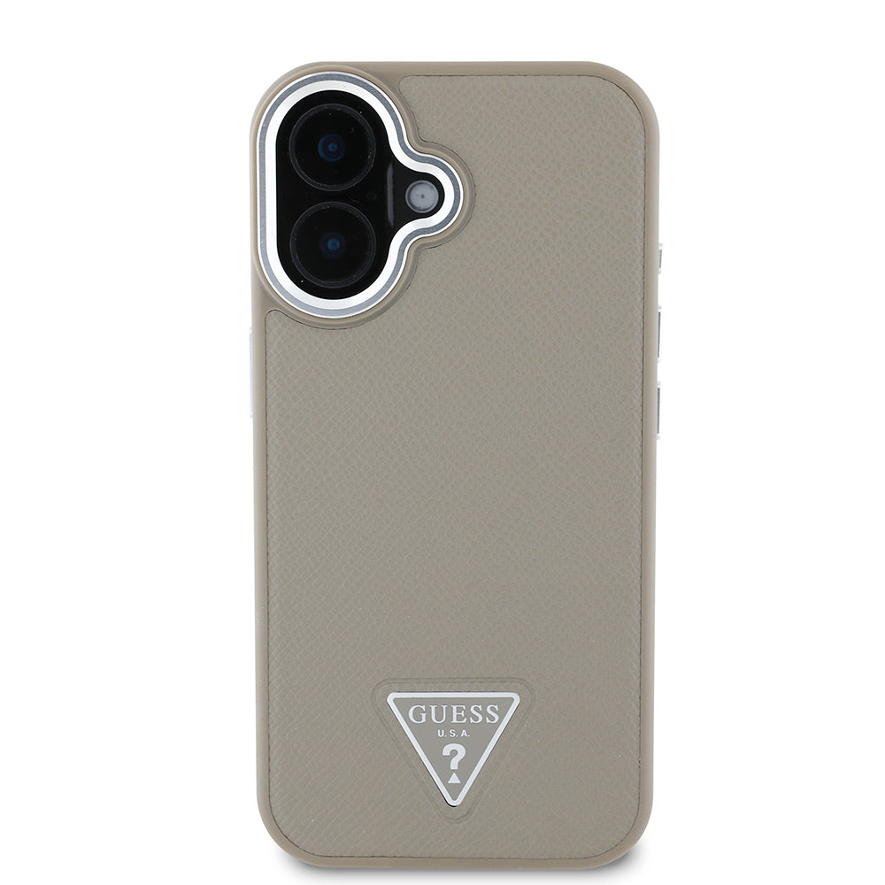 Apple iPhone 16 Plus Case Guess Original Licensed M-safe Charging Feature Grained Triangle Cover Brown