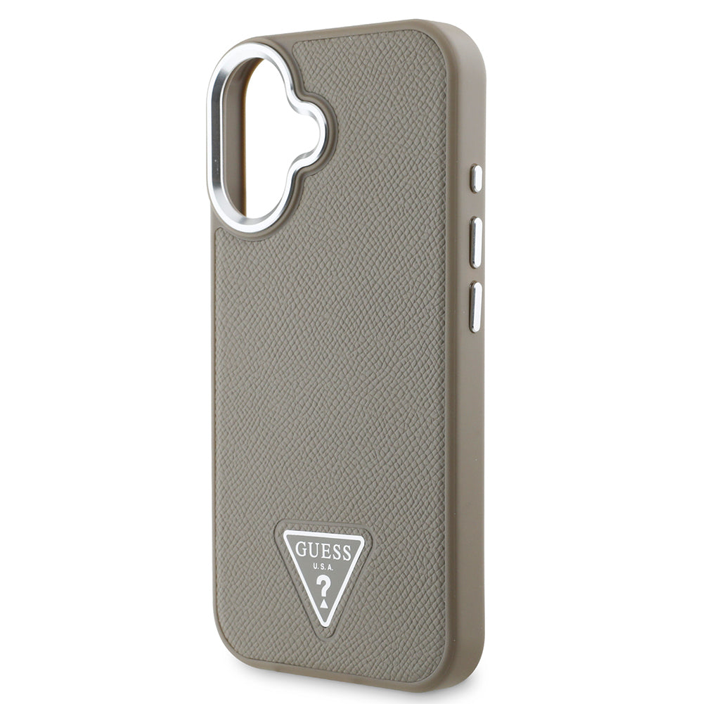 Apple iPhone 16 Plus Case Guess Original Licensed M-safe Charging Feature Grained Triangle Cover Brown