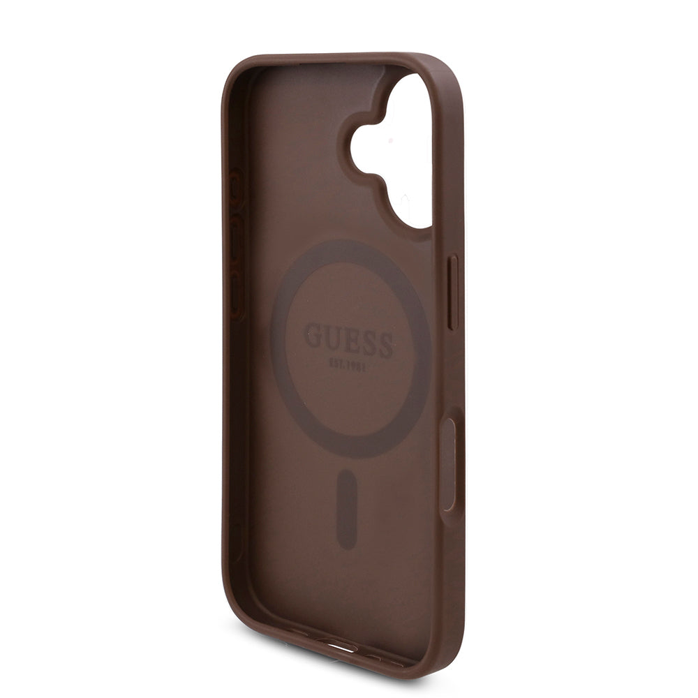 Apple iPhone 16 Plus Case Guess Original Licensed M-safe Charging Feature Rose Printed 4G Patterned Text Logo Cover Black