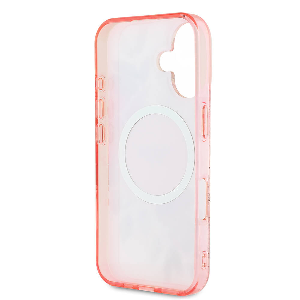 Apple iPhone 16 Plus Case Guess Original Licensed M-Safe Charging Feature IML Printed Text Logo Flower Tonal Circle Cover Green