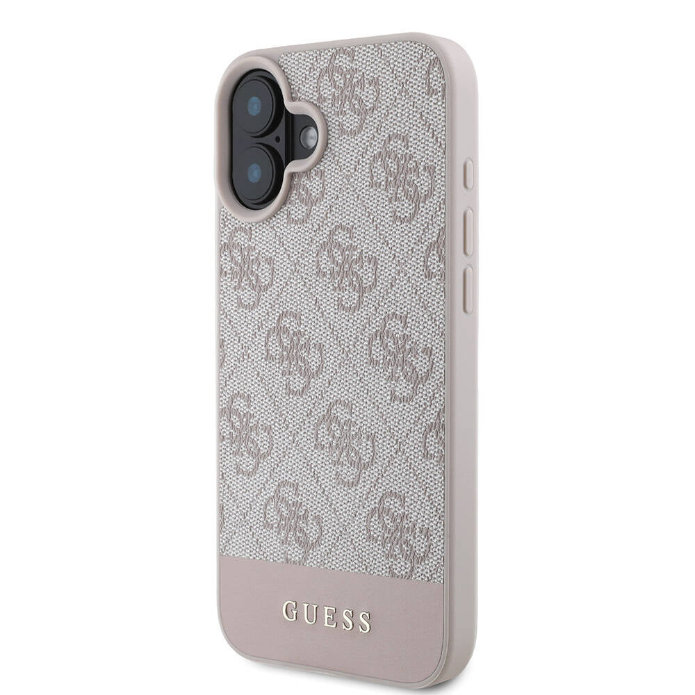 Apple iPhone 16 Plus Case Guess Original Licensed M-safe Charging Feature PU Leather Stripe Logo Design Cover Black