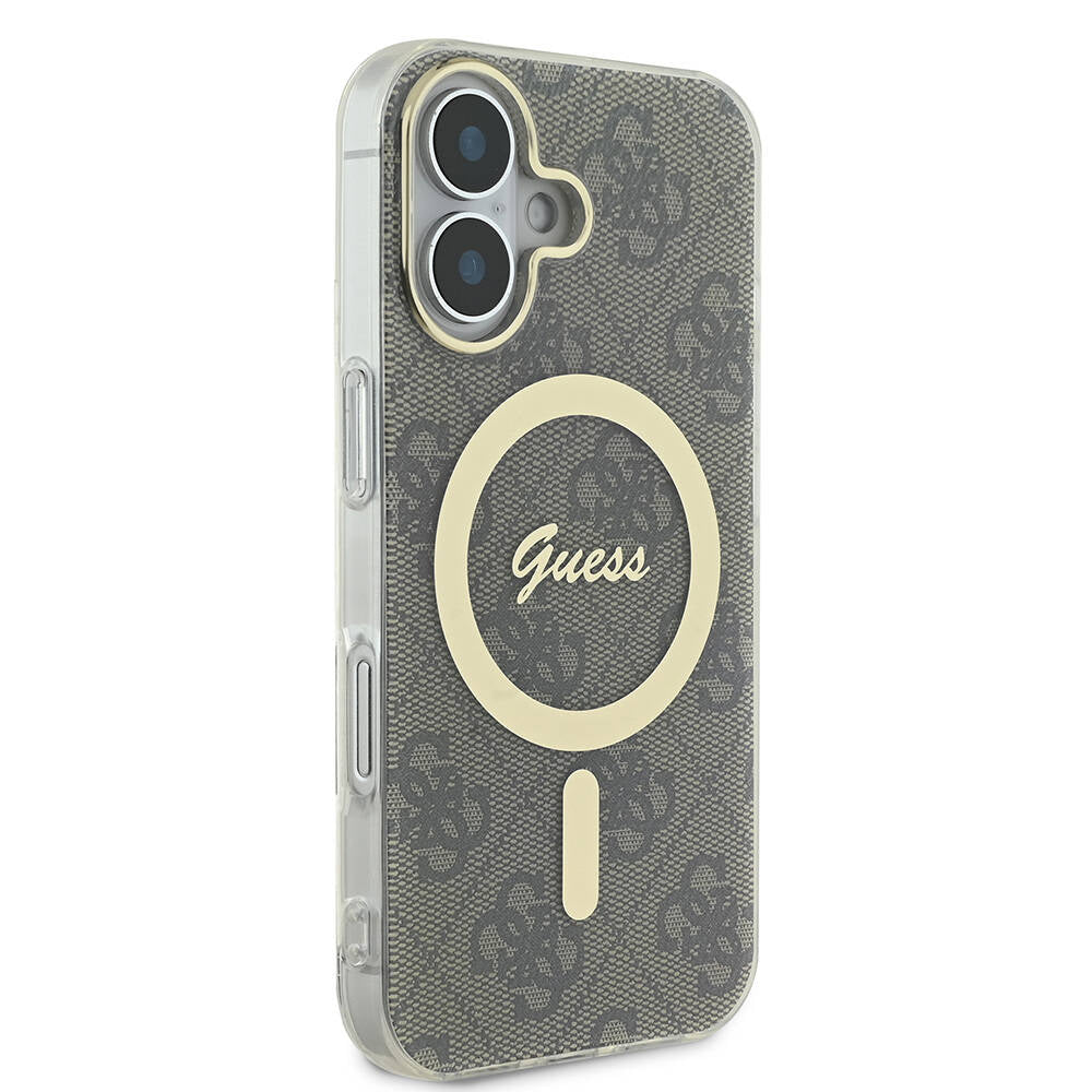 Apple iPhone 16 Plus Case Guess Original Licensed M-safe Charging Feature 4G Patterned Cover with Text Logo Black