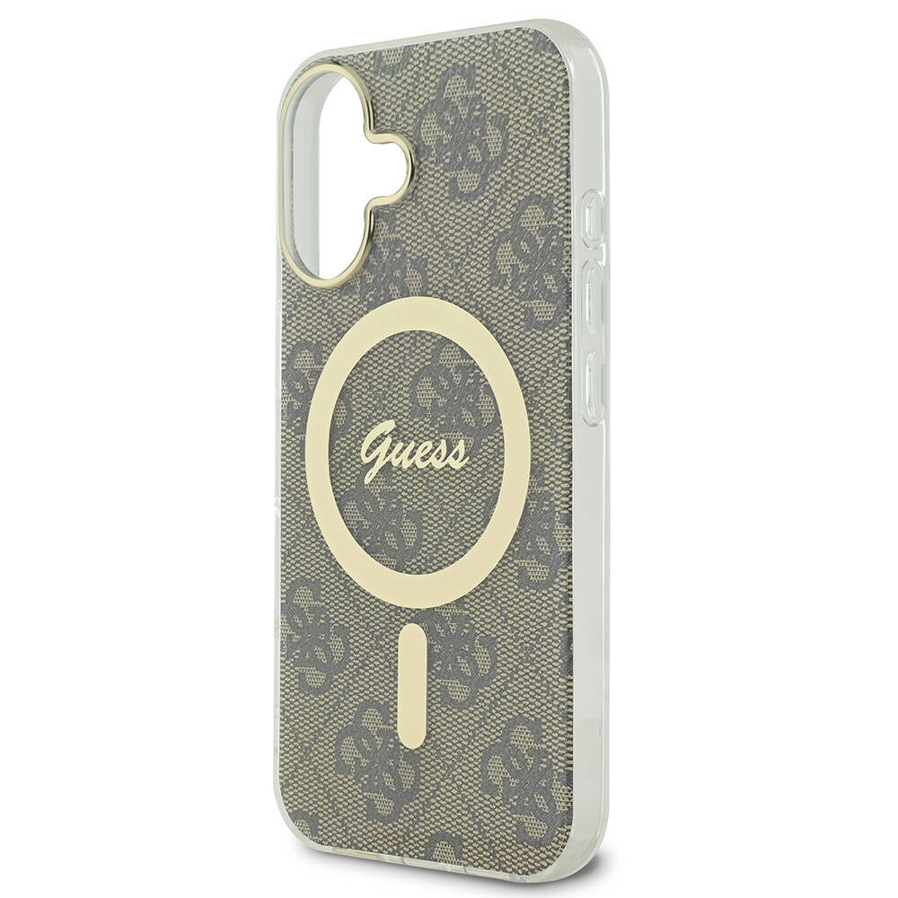 Apple iPhone 16 Plus Case Guess Original Licensed M-safe Charging Feature 4G Patterned Cover with Text Logo Black