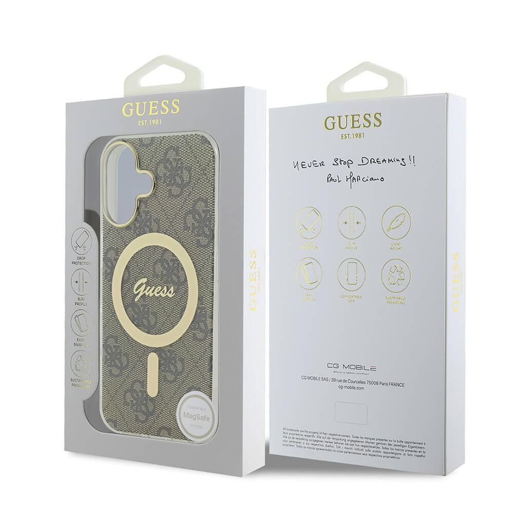 Apple iPhone 16 Plus Case Guess Original Licensed M-safe Charging Feature 4G Patterned Cover with Text Logo Black