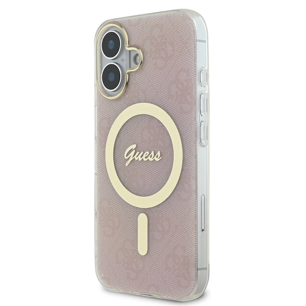Apple iPhone 16 Plus Case Guess Original Licensed M-safe Charging Feature 4G Patterned Cover with Text Logo Black