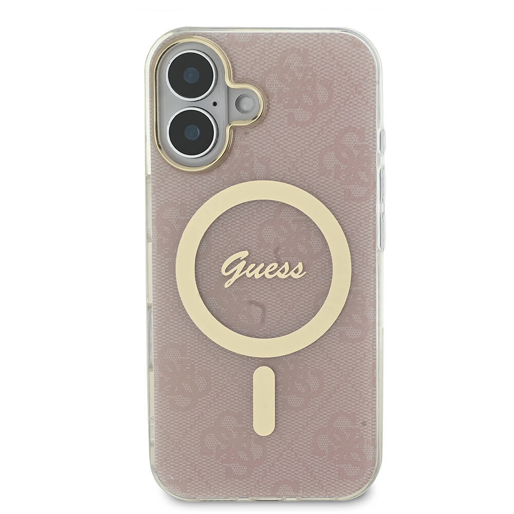 Apple iPhone 16 Plus Case Guess Original Licensed M-safe Charging Feature 4G Patterned Cover with Text Logo Black