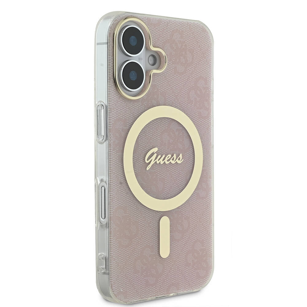 Apple iPhone 16 Plus Case Guess Original Licensed M-safe Charging Feature 4G Patterned Cover with Text Logo Black
