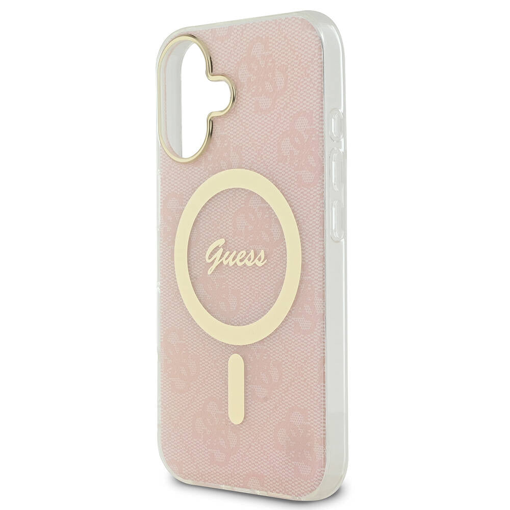 Apple iPhone 16 Plus Case Guess Original Licensed M-safe Charging Feature 4G Patterned Cover with Text Logo Black