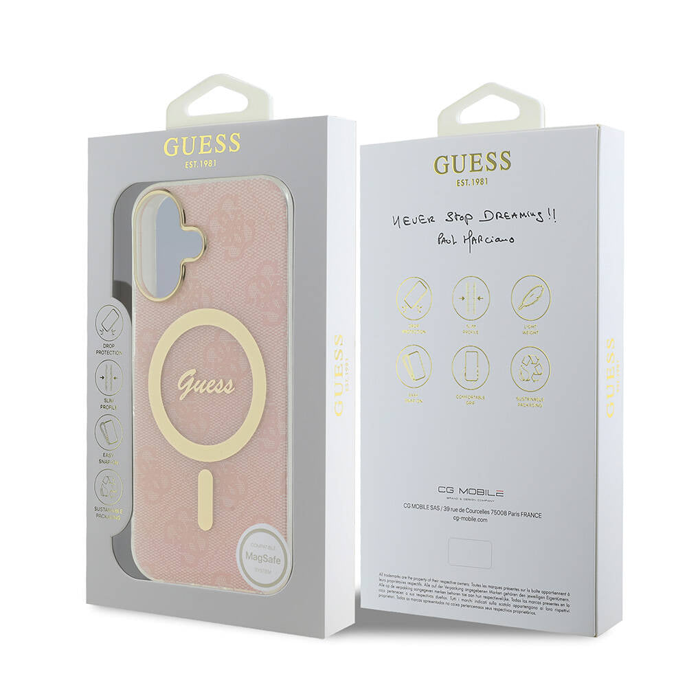 Apple iPhone 16 Plus Case Guess Original Licensed M-safe Charging Feature 4G Patterned Cover with Text Logo Black