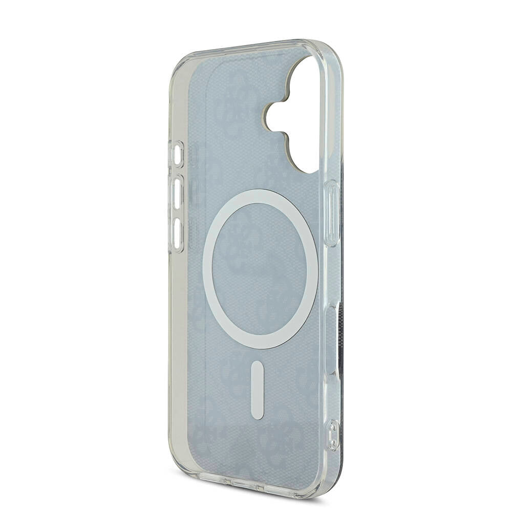 Apple iPhone 16 Plus Case Guess Original Licensed M-safe Charging Feature 4G Patterned Cover with Text Logo Black
