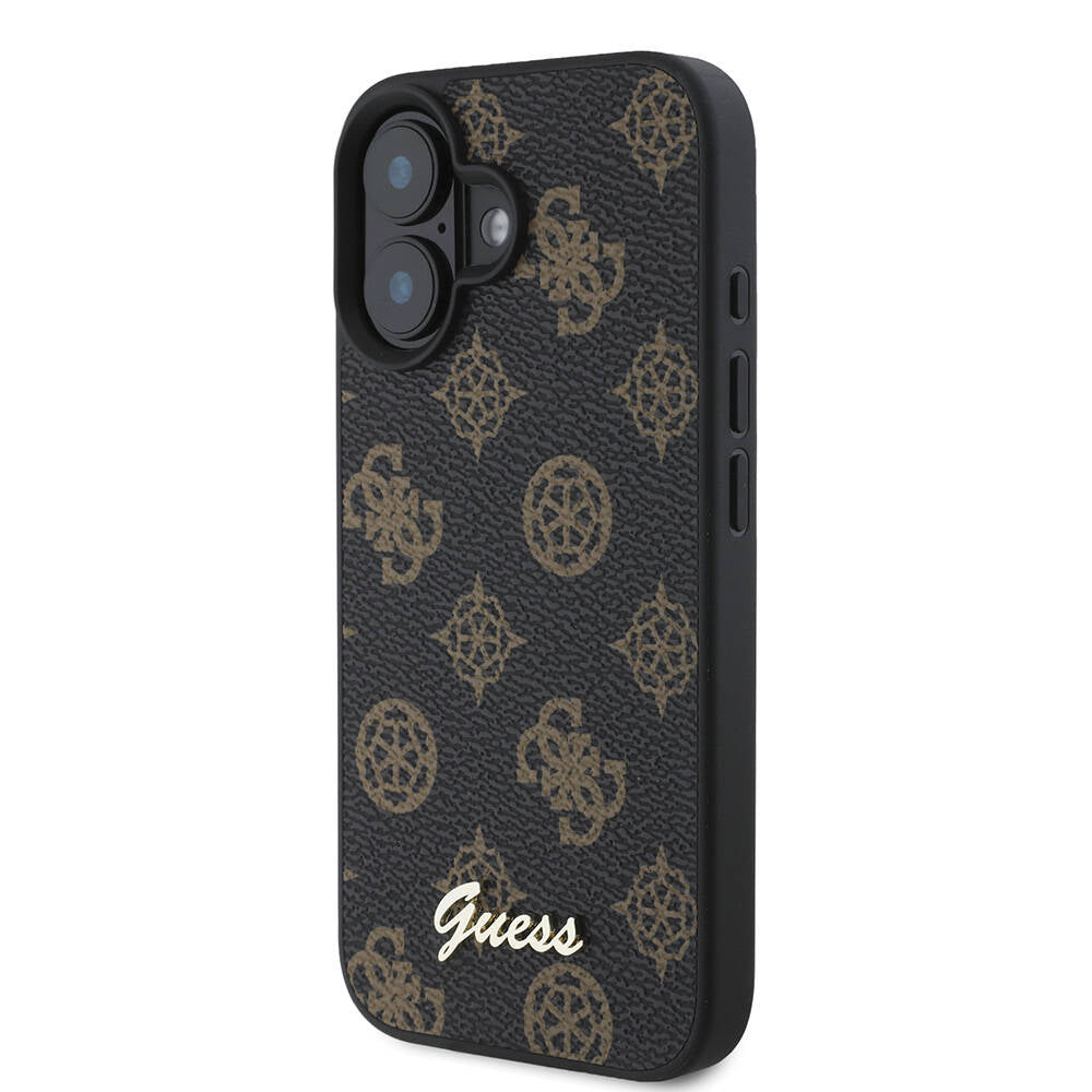 Apple iPhone 16 Plus Case Guess Original Licensed M-safe Charging Featured Peony Cover Black with Text Logo