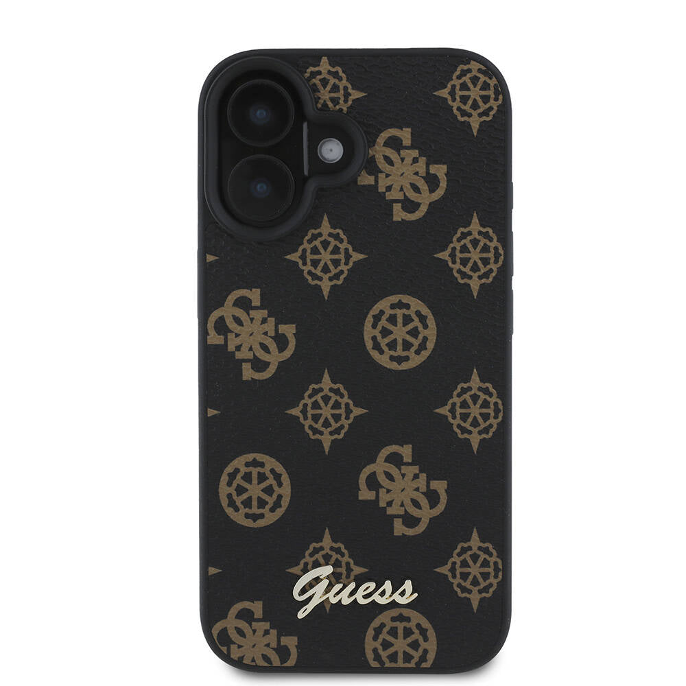 Apple iPhone 16 Plus Case Guess Original Licensed M-safe Charging Featured Peony Cover Black with Text Logo