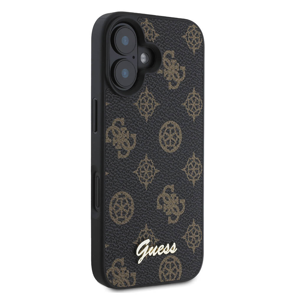 Apple iPhone 16 Plus Case Guess Original Licensed M-safe Charging Featured Peony Cover Black with Text Logo