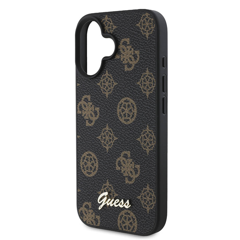 Apple iPhone 16 Plus Case Guess Original Licensed M-safe Charging Featured Peony Cover Black with Text Logo