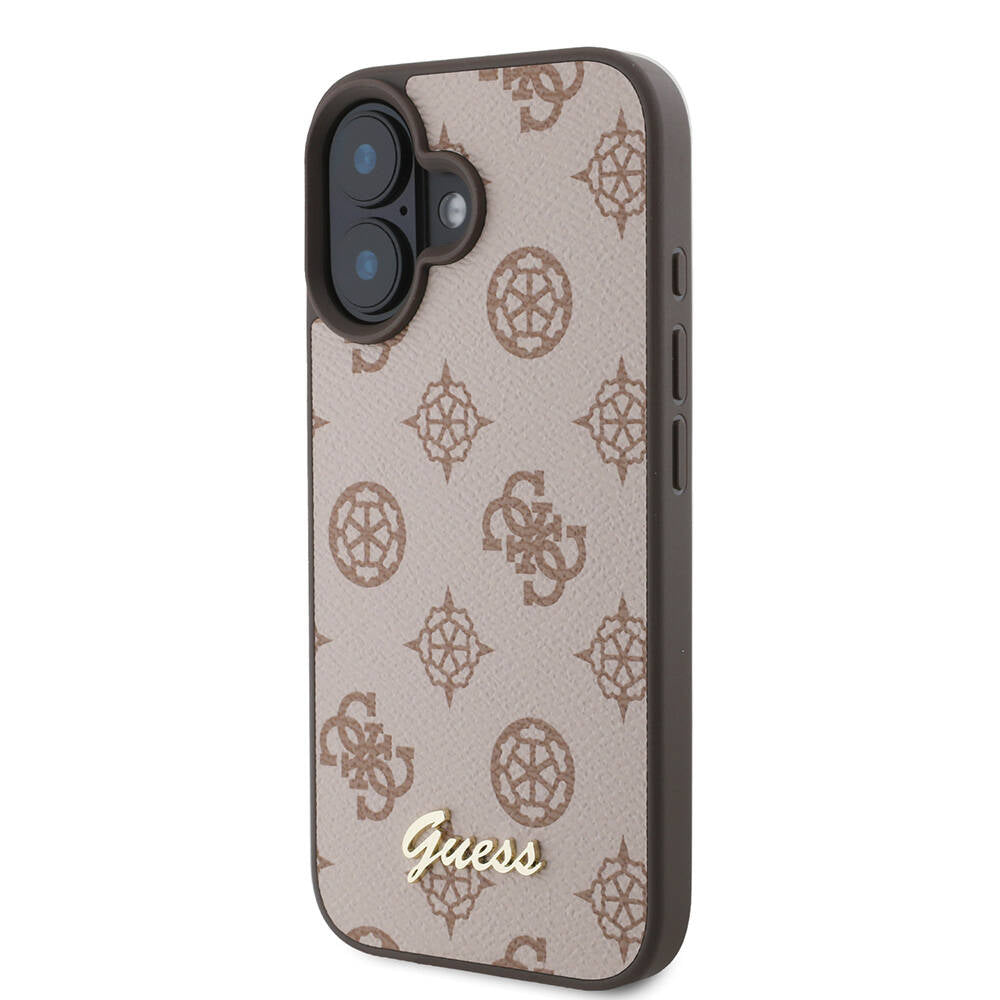 Apple iPhone 16 Plus Case Guess Original Licensed M-safe Charging Featured Peony Cover Black with Text Logo