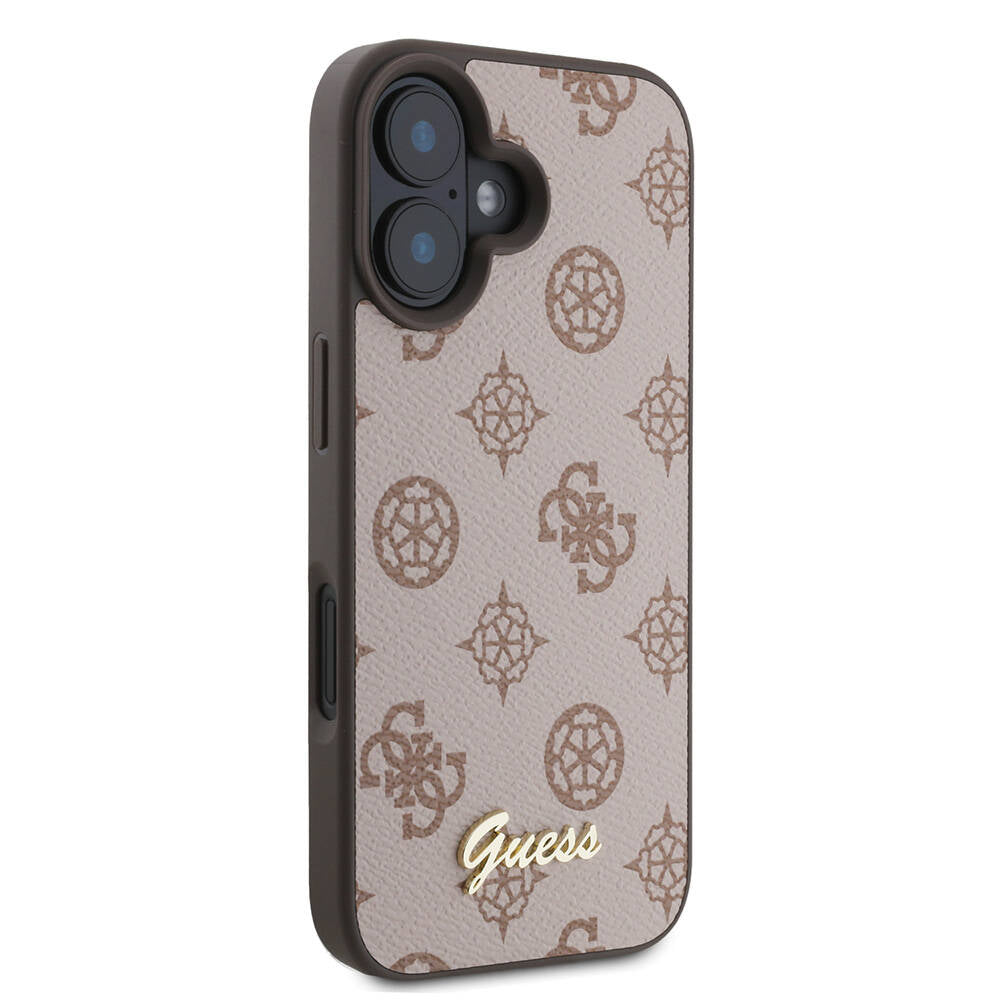 Apple iPhone 16 Plus Case Guess Original Licensed M-safe Charging Featured Peony Cover Black with Text Logo