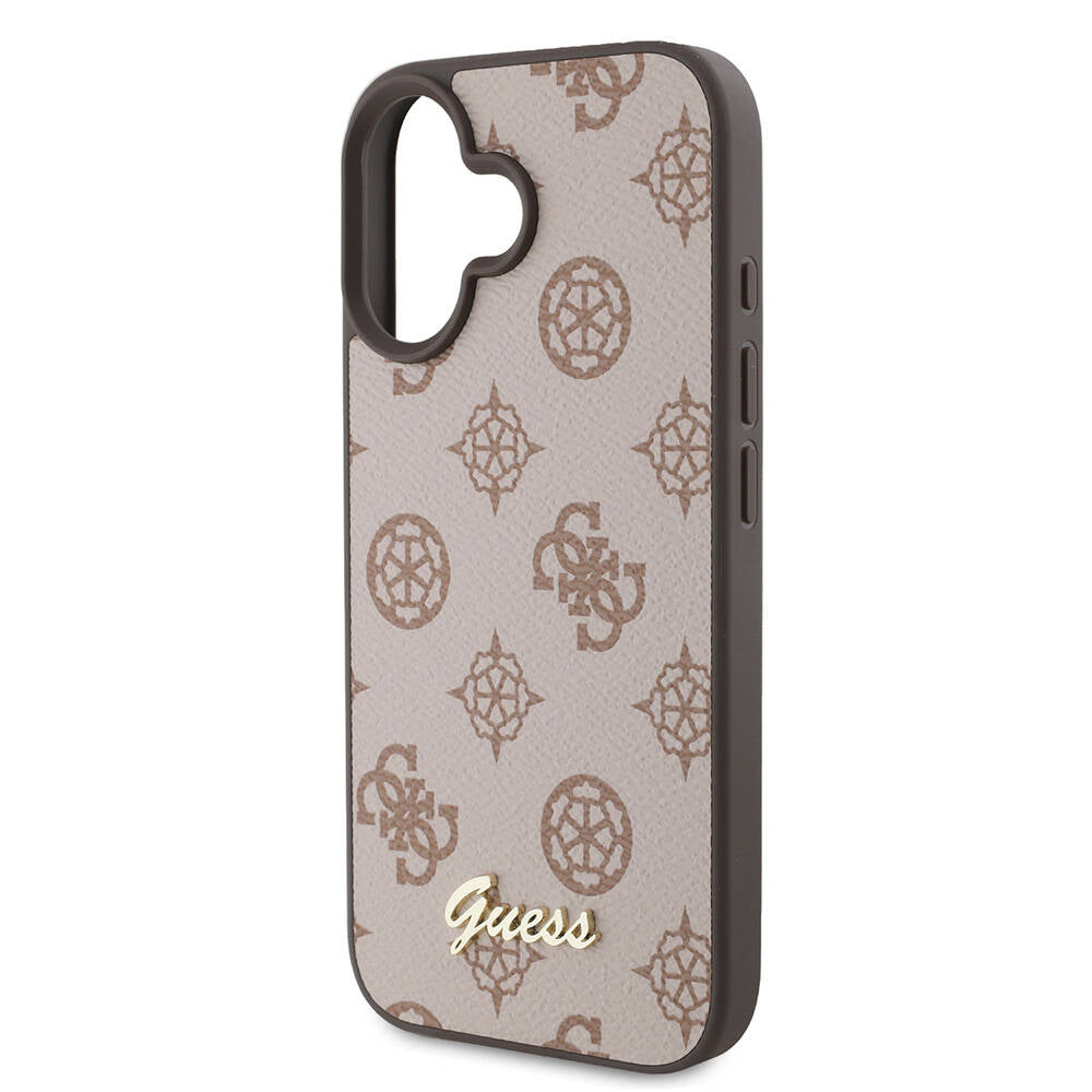 Apple iPhone 16 Plus Case Guess Original Licensed M-safe Charging Featured Peony Cover Black with Text Logo