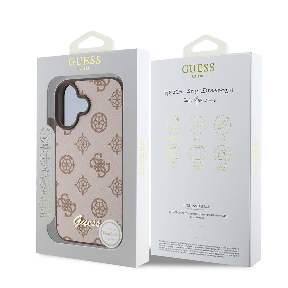 Apple iPhone 16 Plus Case Guess Original Licensed M-safe Charging Featured Peony Cover Black with Text Logo