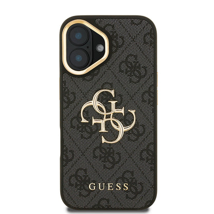 Apple iPhone 16 Plus Kılıf Guess Orjinal Lisanslı PU Deri 4G Desenli Metal Büyük 4G ve Yazı Logolu Kamera Standlı Kapak Pembe