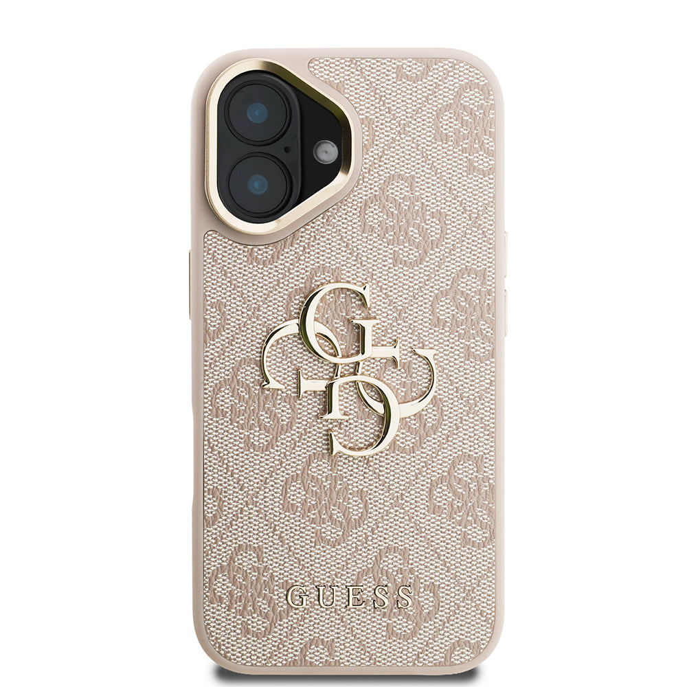 Apple iPhone 16 Plus Kılıf Guess Orjinal Lisanslı PU Deri 4G Desenli Metal Büyük 4G ve Yazı Logolu Kamera Standlı Kapak Pembe