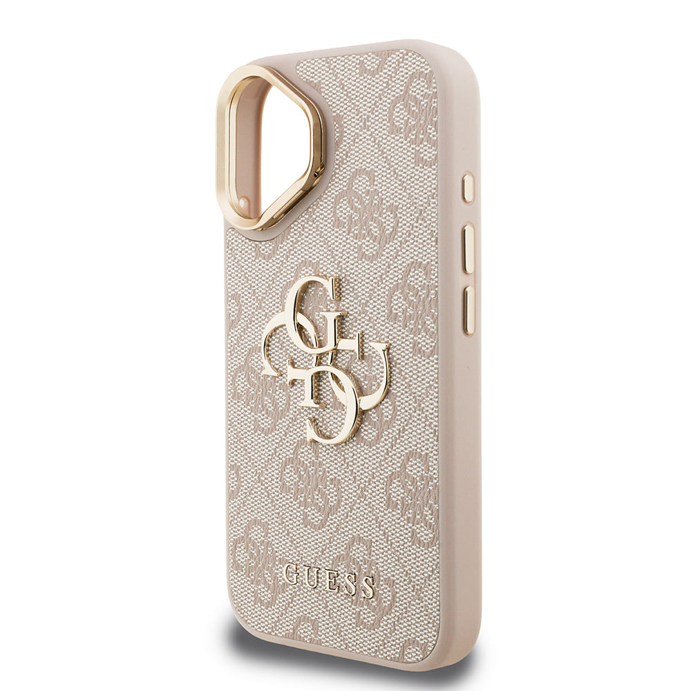 Apple iPhone 16 Plus Kılıf Guess Orjinal Lisanslı PU Deri 4G Desenli Metal Büyük 4G ve Yazı Logolu Kamera Standlı Kapak Pembe