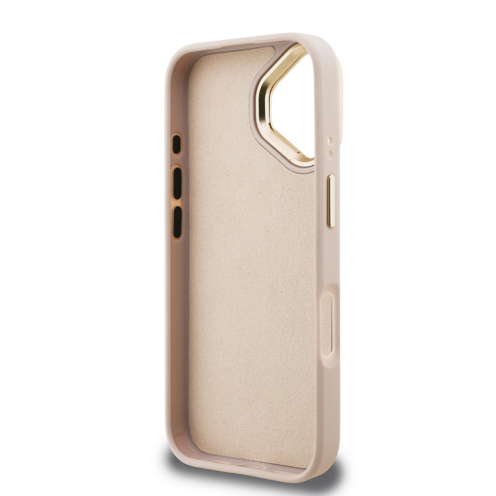 Apple iPhone 16 Plus Kılıf Guess Orjinal Lisanslı PU Deri 4G Desenli Metal Büyük 4G ve Yazı Logolu Kamera Standlı Kapak Pembe