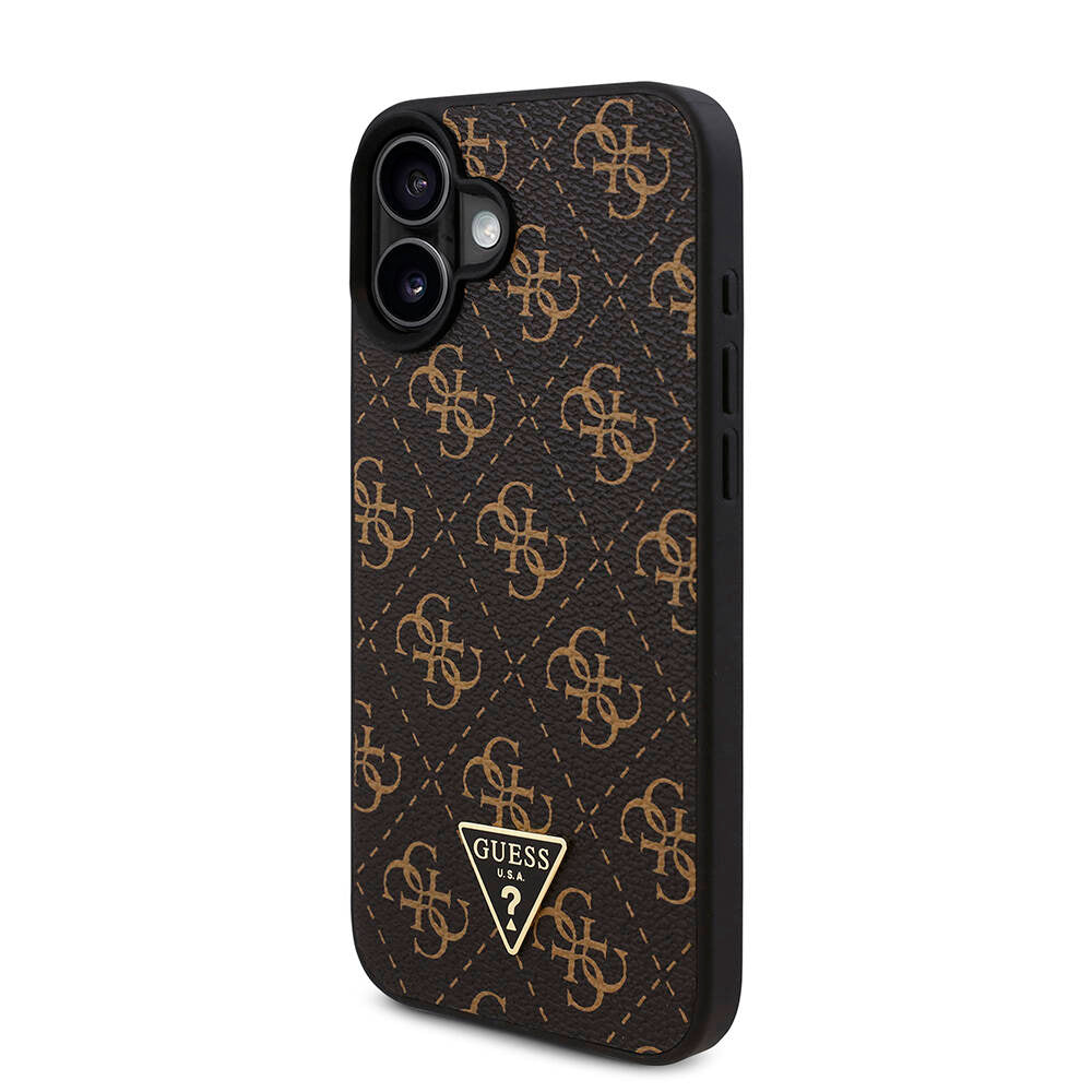 Apple iPhone 16 Plus Case Guess Original Licensed PU Leather 4G Patterned Triangle Logo Cover Black